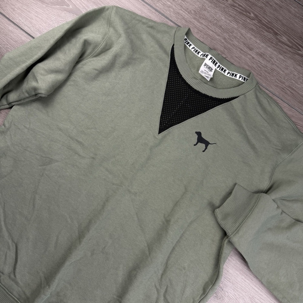 Victorias Secret‎ Pink Women's Mesh V Neck Pullover Sweater Green Medium